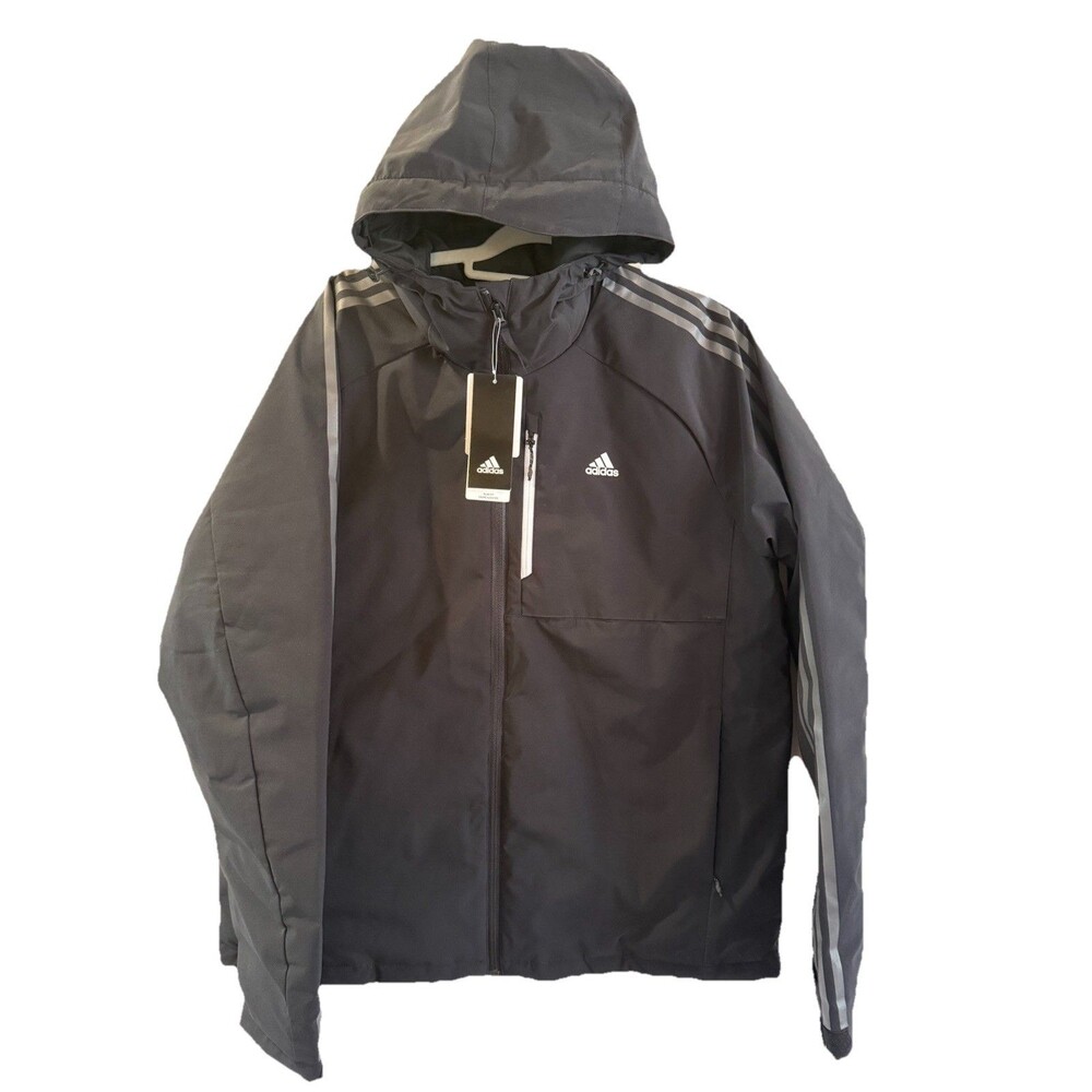 NWT Adidas 3 Stripes Down Filled Parka Men Jacket Black Coat Long XL Slim Fit